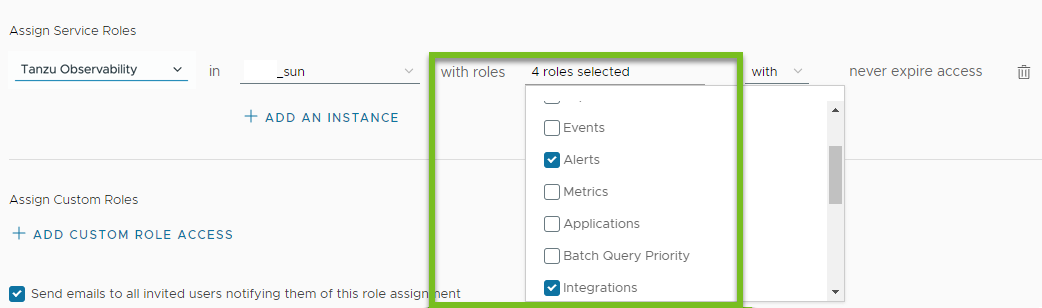 A screenshot with the Operations for Applications roles selected.
