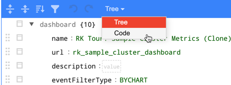 Switch from Tree view to Code view